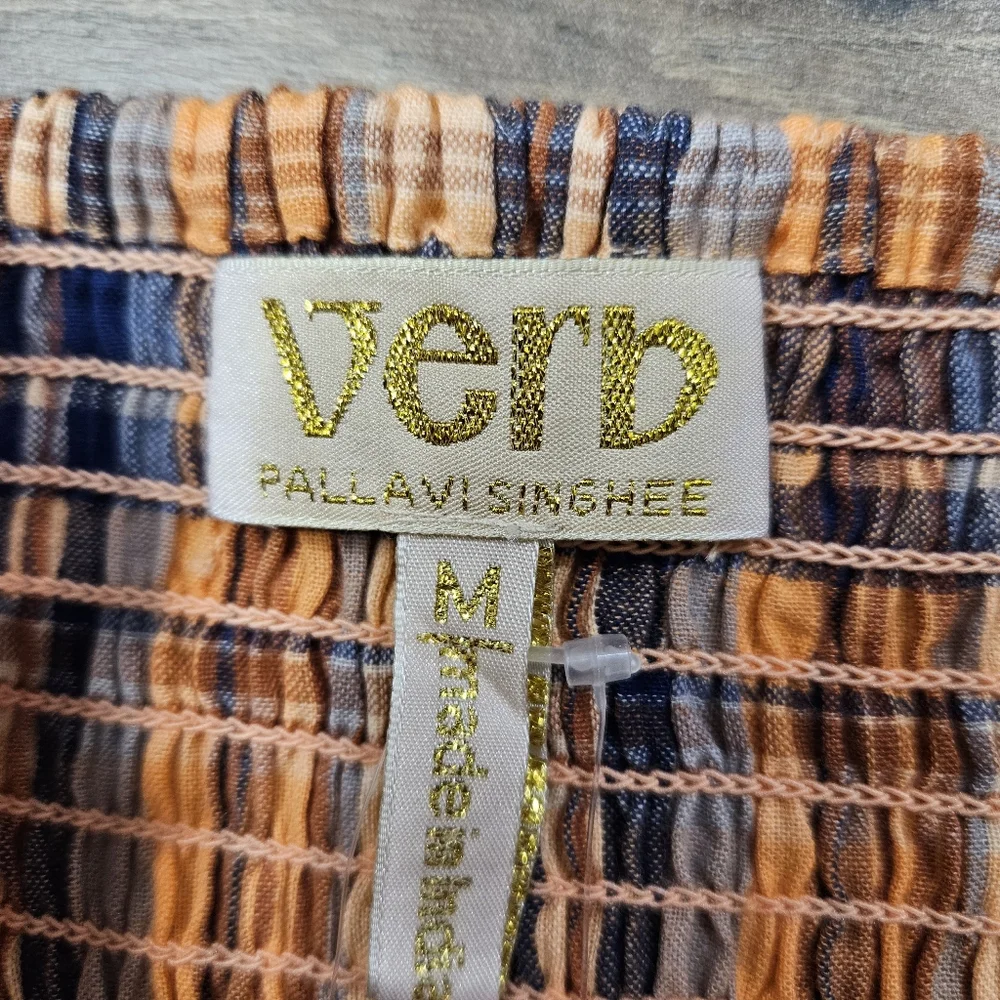 Anthropologie Verb Plaid Ruffle‎ Crop Top Orange Blue Y2K Cottagecore Prairie